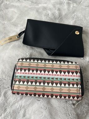 Aztec Print Zip Pouch & black fold wallet (w tags) NWOt